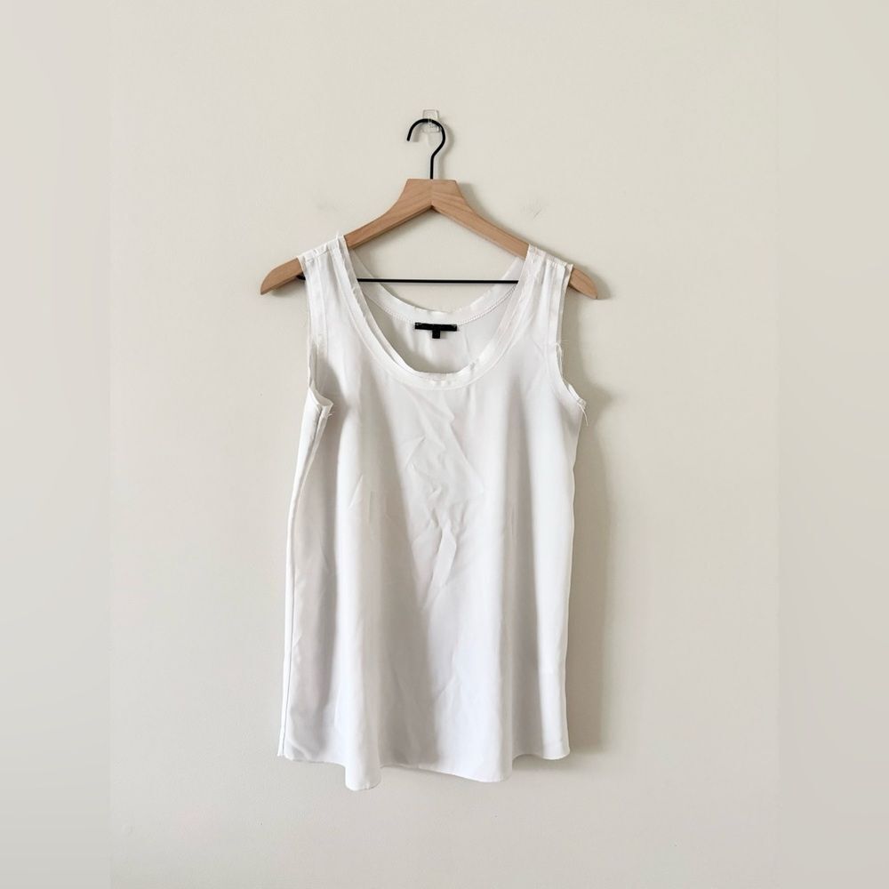 Silvian Heach Raw Edge Sleeveless High Scoop Neck Tank in White - Size XS